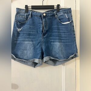 SHEIN Blue Jean Shorts High-Waisted Cuffed